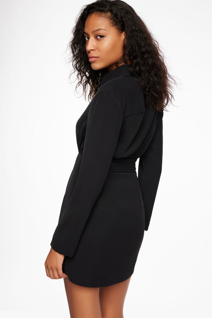 Collared Shirt Mini Dress Jet Black  large