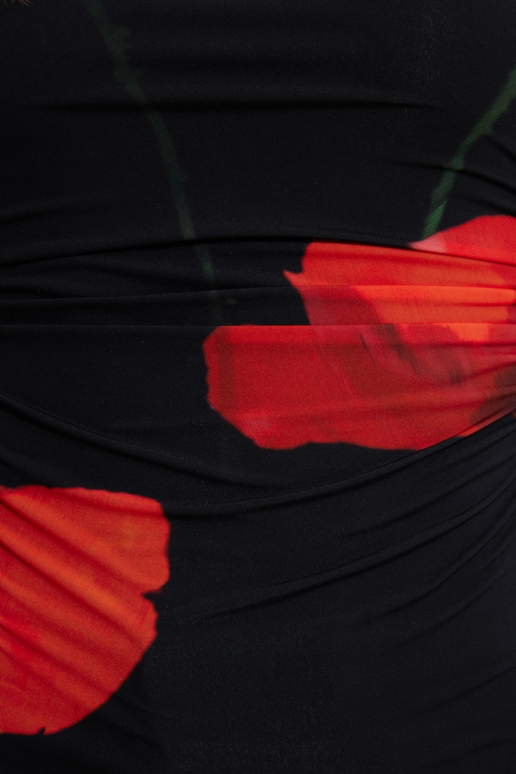 Stella Printed Long Sleeve Top Black/Red poppies large