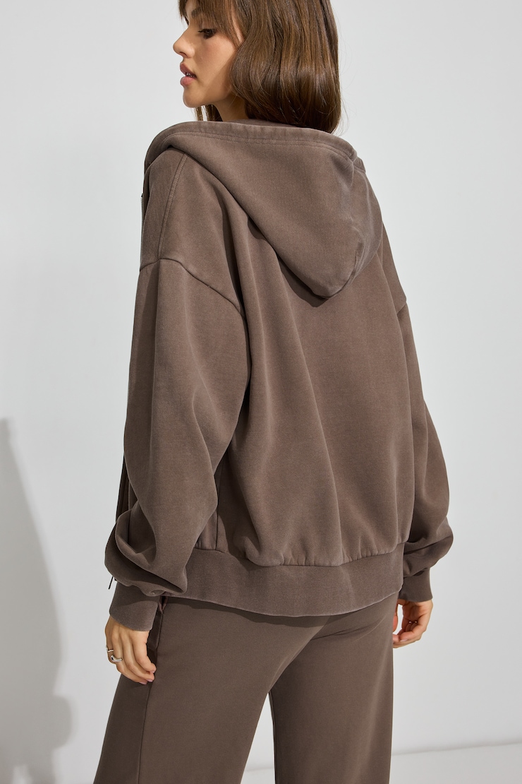 UltraFleece Full Zip Hoodie, Washed Wild Mushroom Brown, large