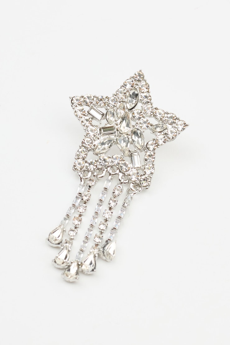Oversized Gem Star Earrings, Clear/Silver, large