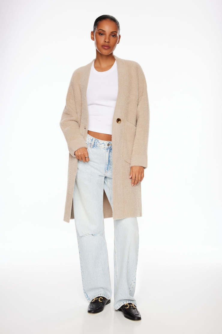 Premium Plush Midi Cardigan Coat
