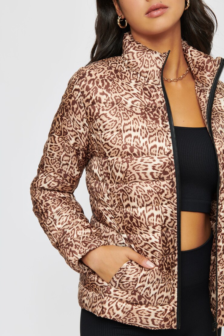 Printed Essential Puffer Jacket Brown Leopard  large