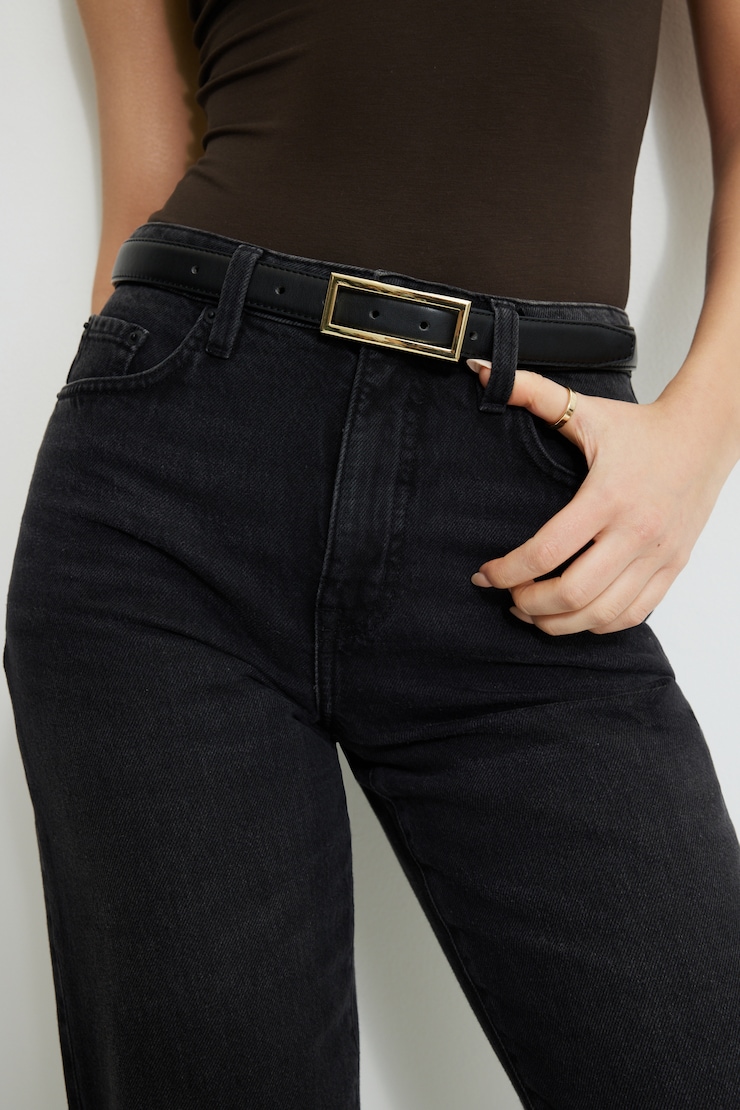 Square Slim Faux Leather Belt