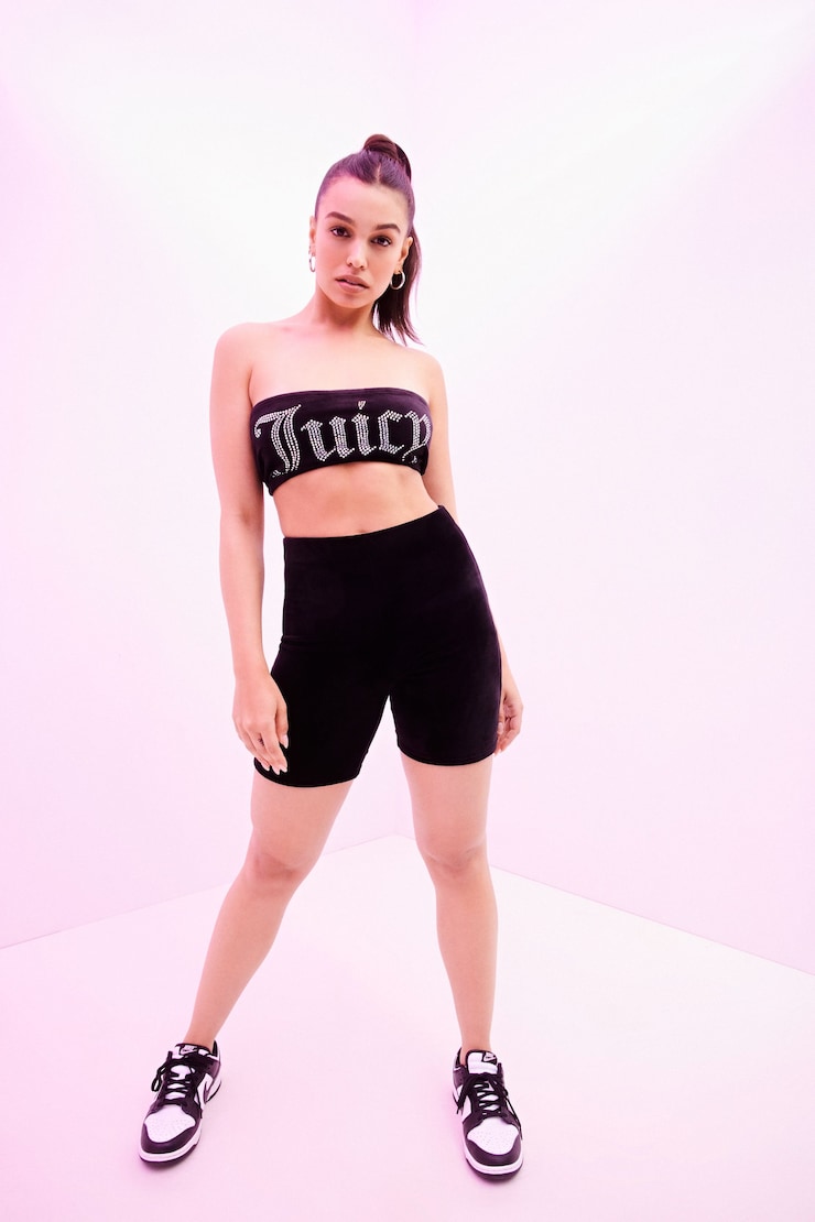 JUICY COUTURE Big Bling Velour Biker Shorts, Liquorice, large
