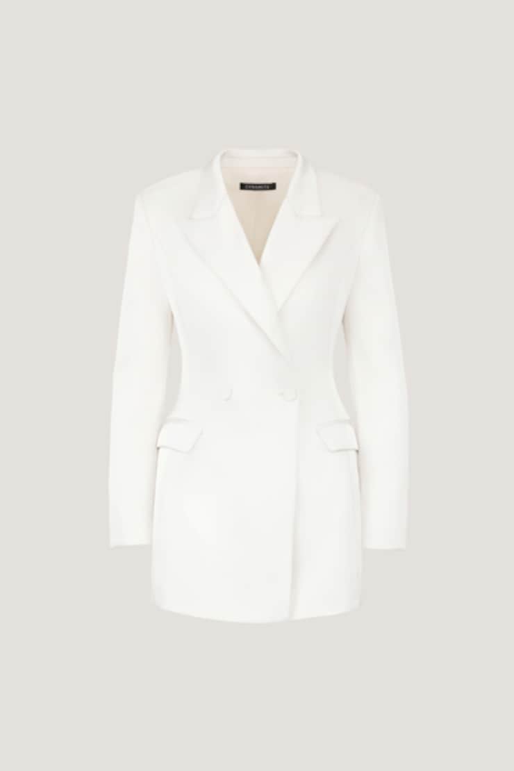 Chrishelle Satin Blazer Romper Mini Dress Sea Salt Off White large