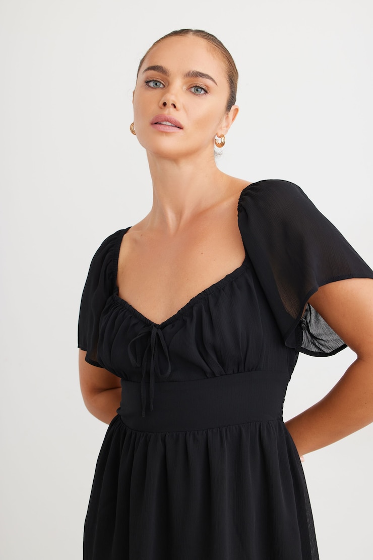 Eliza Smocked Mini Flare Dress Jet Black large