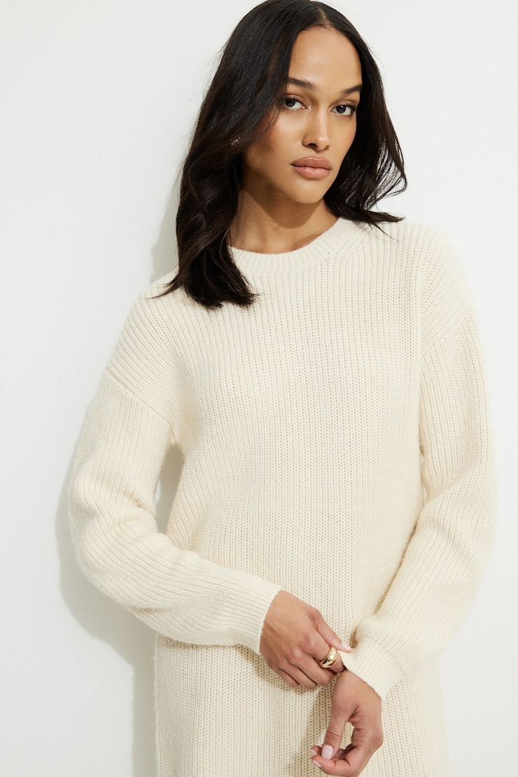 Rib Knit Mini Sweater Dress Sea Salt large