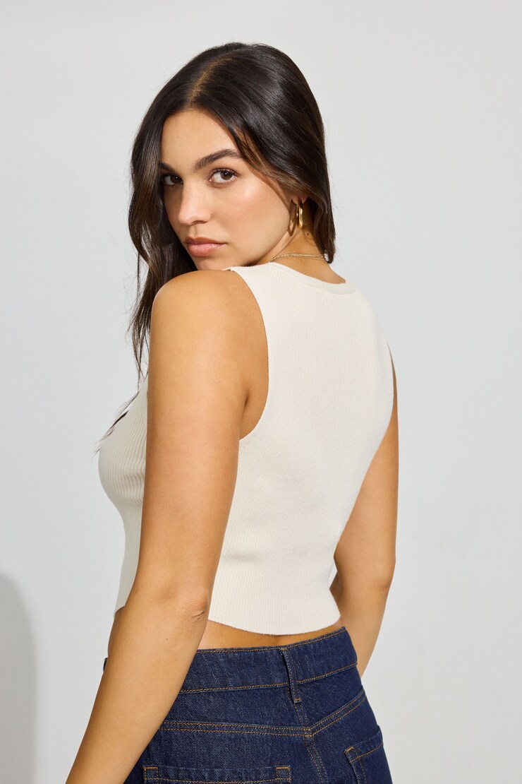 Bare V Neck Vest, Sea Salt Off-White, large