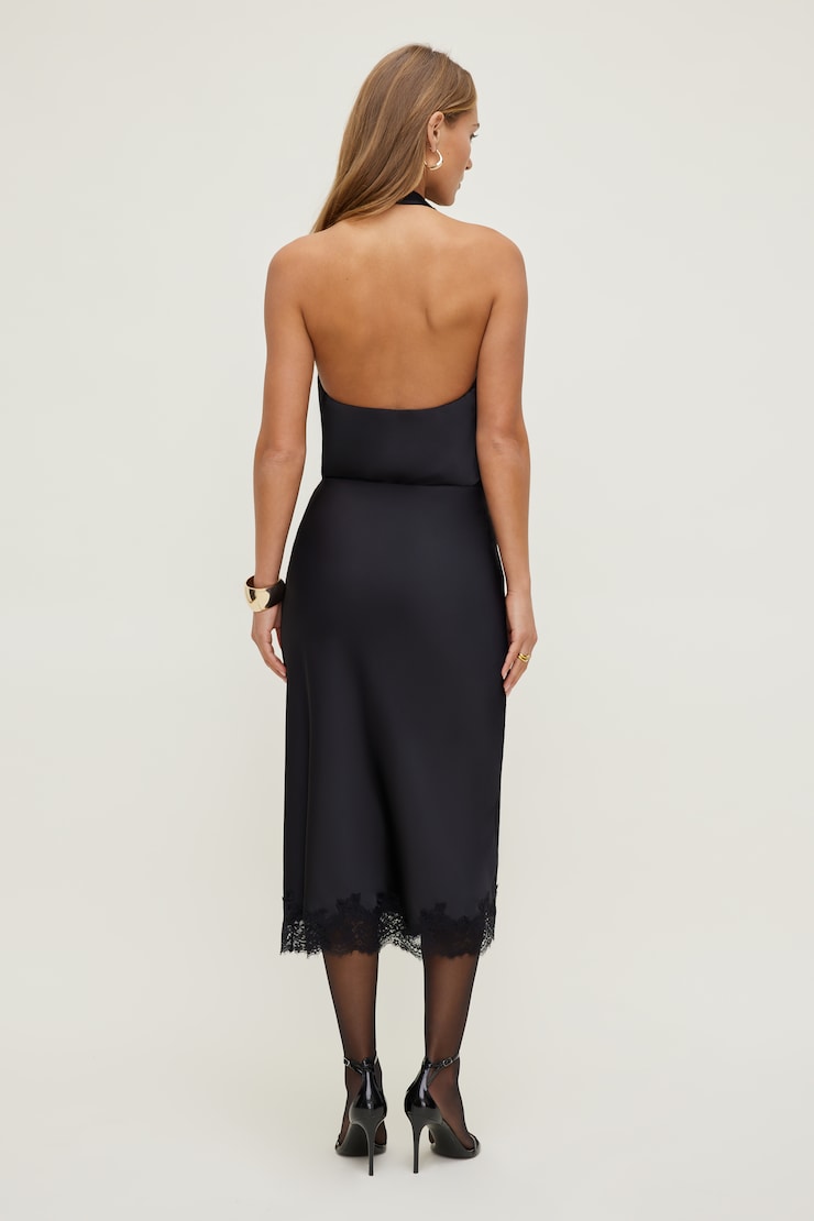 Lace Satin Midi Skirt Jet Black large