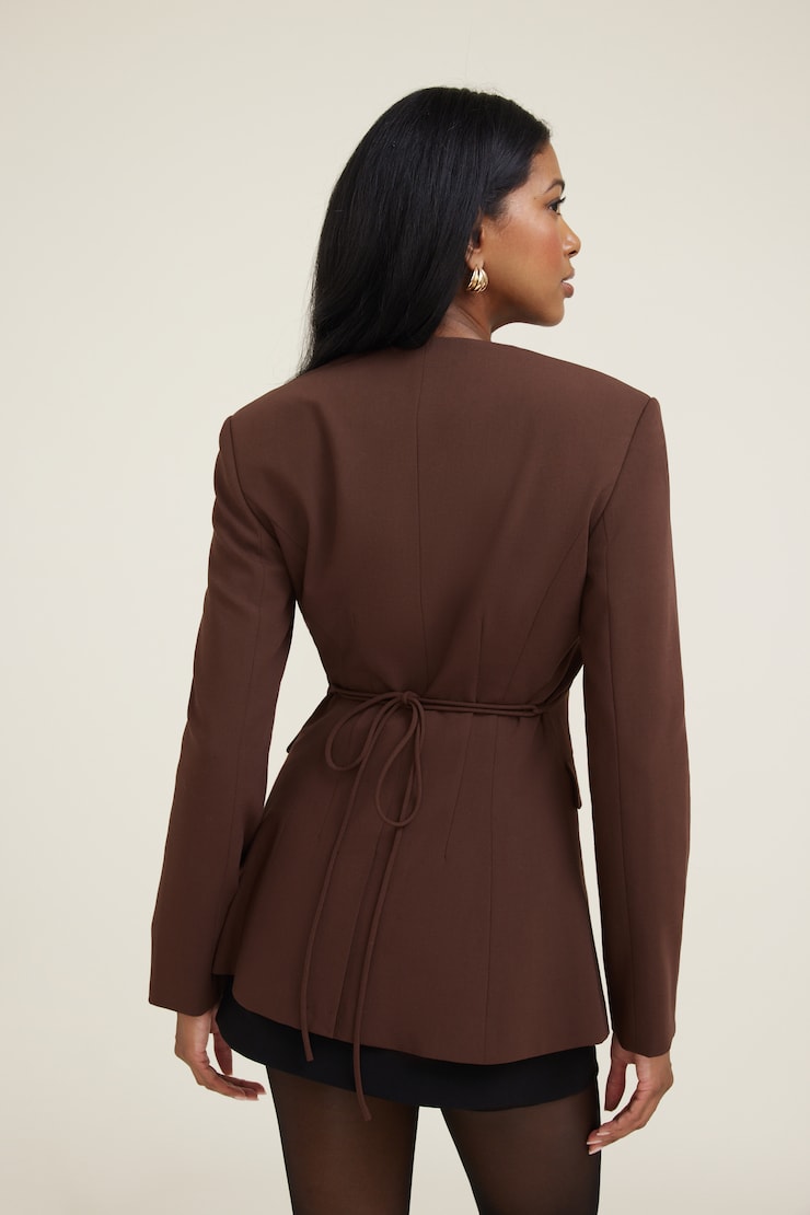 Cinched Collarless Blazer