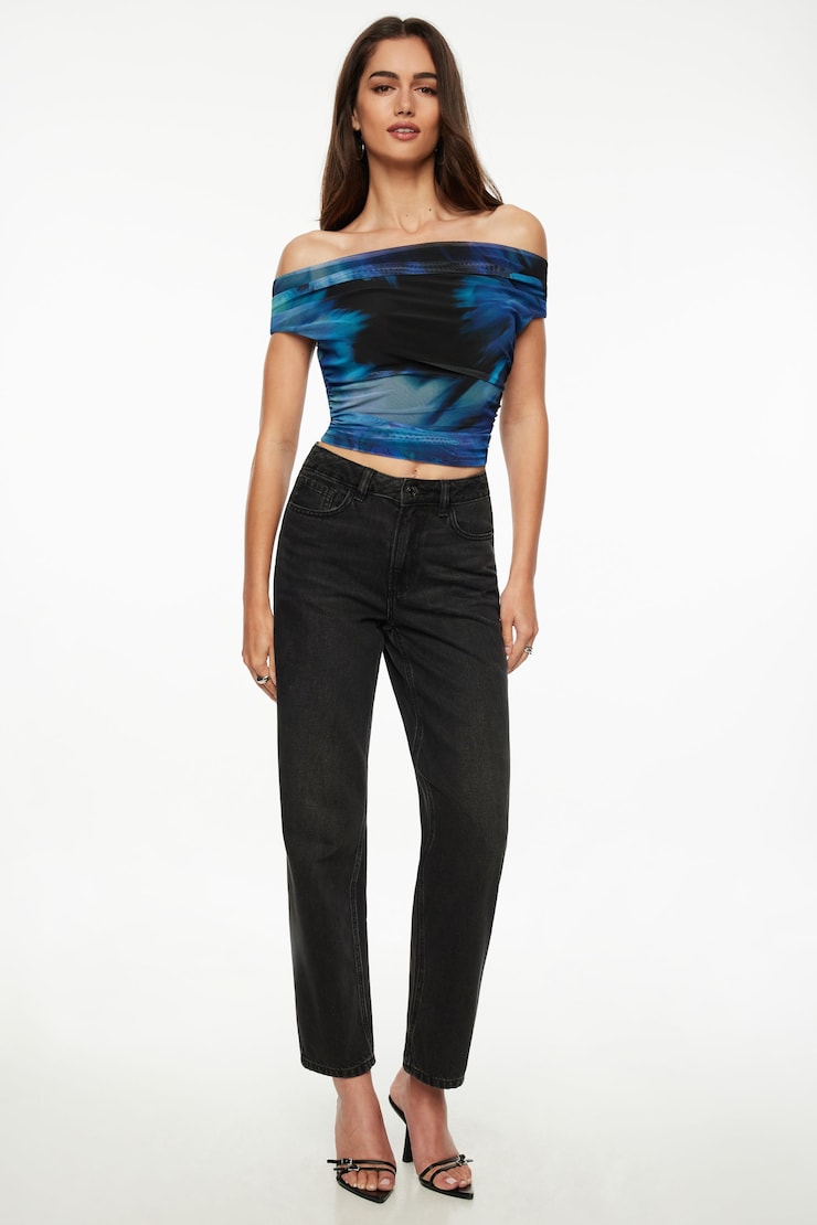 Livia Off Shoulder Mesh Top Ocean Blue Floral large