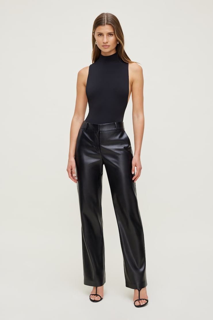 LEE LEATHER PANTS 5201 34×34 Camelia Straight Leg Faux Leather Pants Black | Dynamite