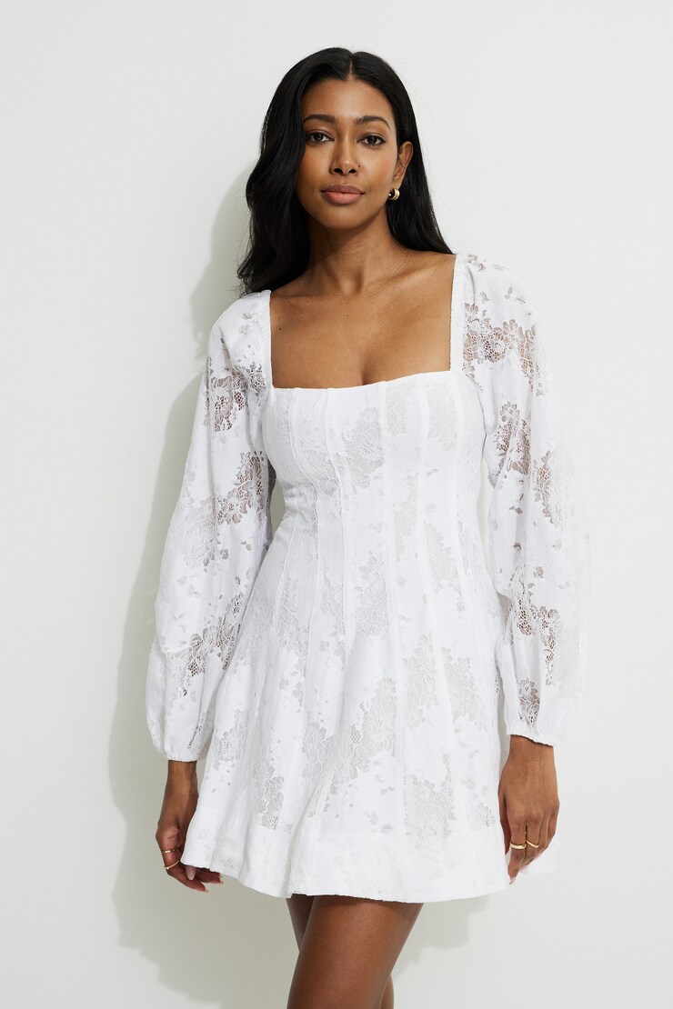 Amelie Balloon Sleeve Mini Dress White | Dynamite