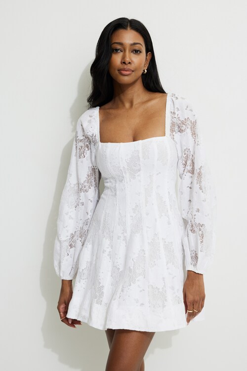 white lace v neck dress White Lace V-Neck Mini Dress