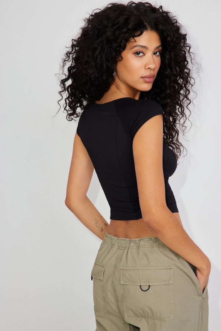 Open Neckline Tee, Jet Black, large