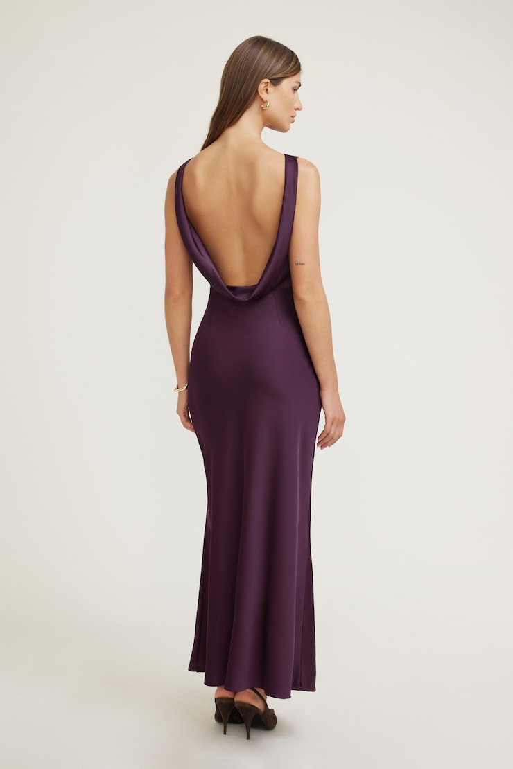 Nora Satin Maxi Slip Dress Deepest Plum Purple large