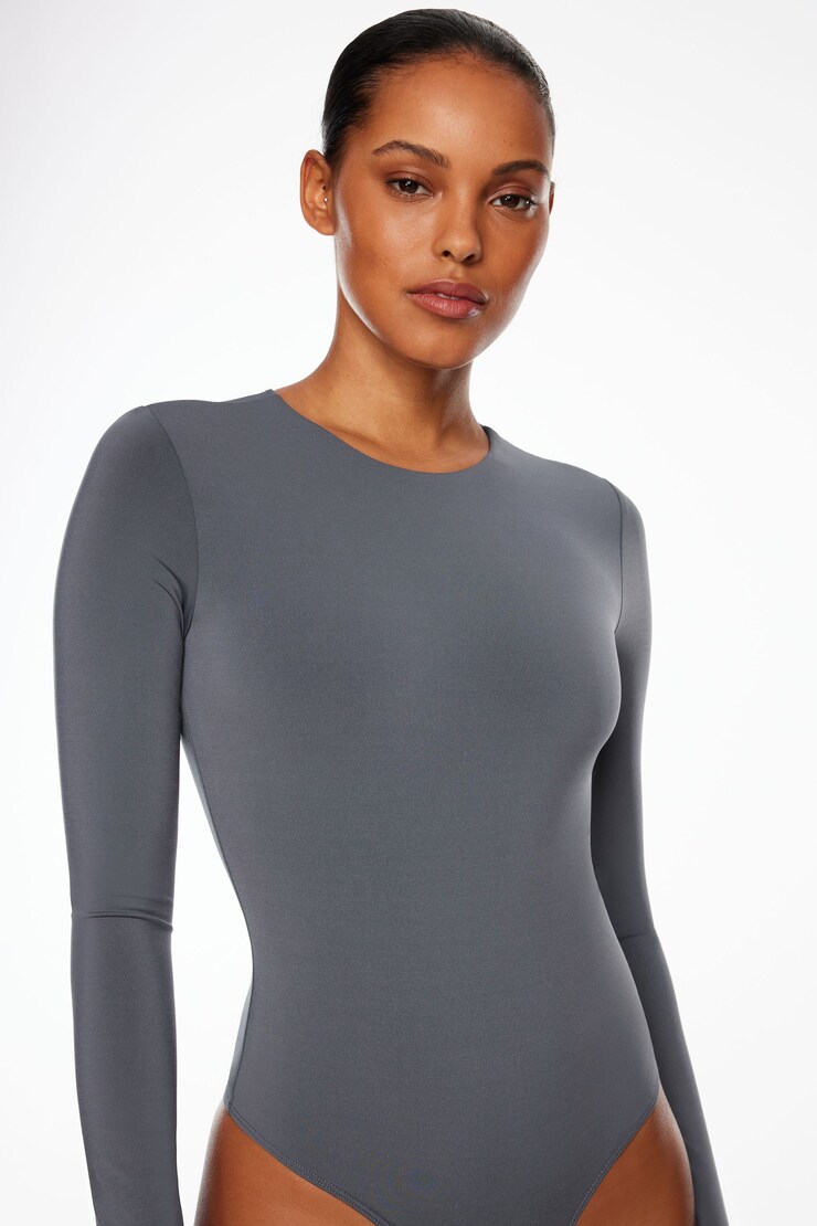 Kyla Sculpt Long Sleeve Crew Neck Bodysuit Turbulence Grey large