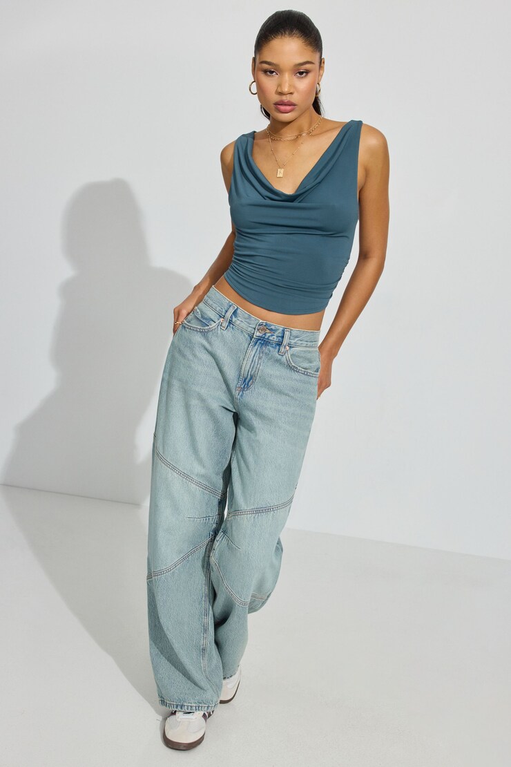 Cowl Tank Top, True Teal, large
