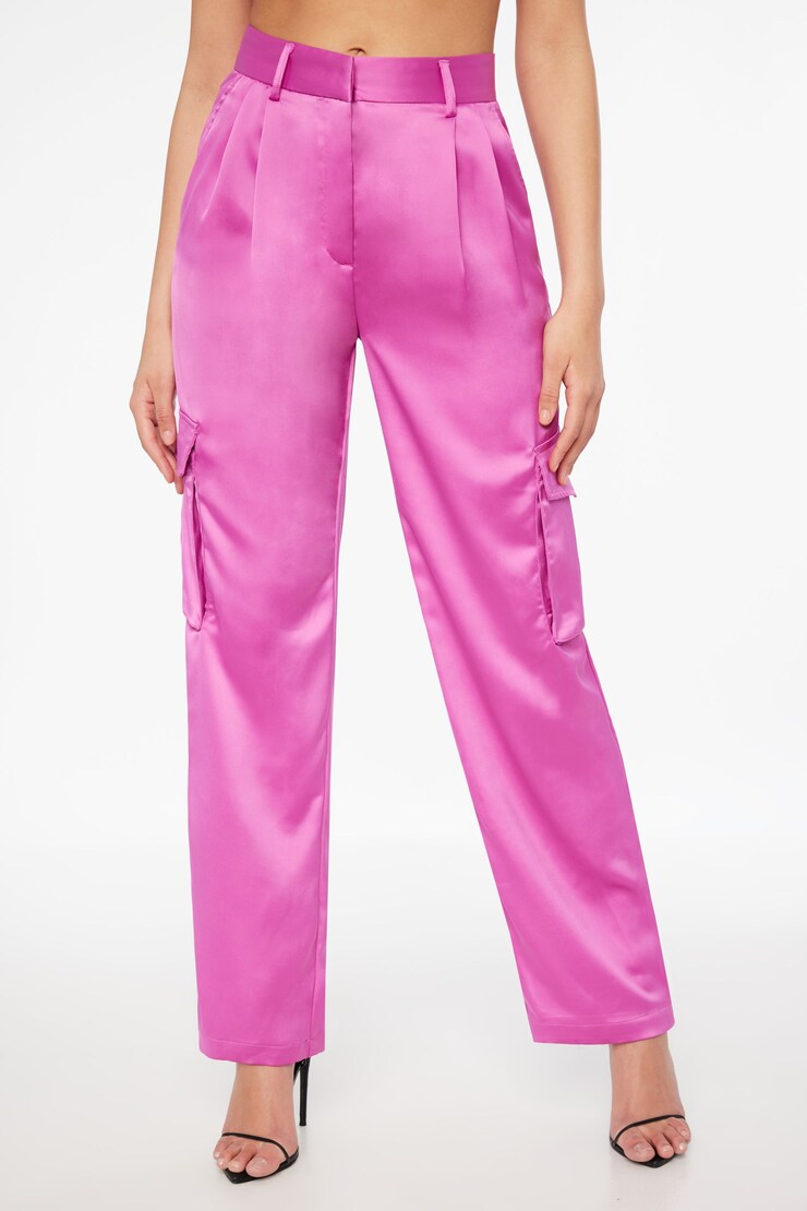 Izabel Satin Straight Leg Cargo Pants Meadow Mauve Purple large