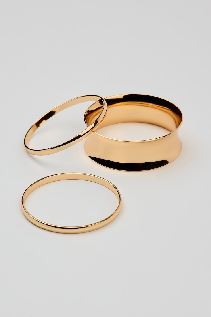 Set of 3 Convex & Wave Bangles, Gold, large
