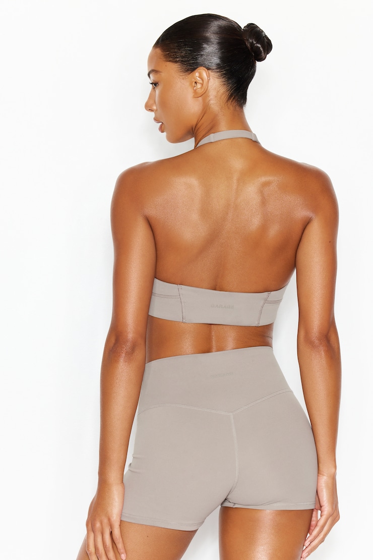 Active Plunge Halter Bra, Satellite Beige, large