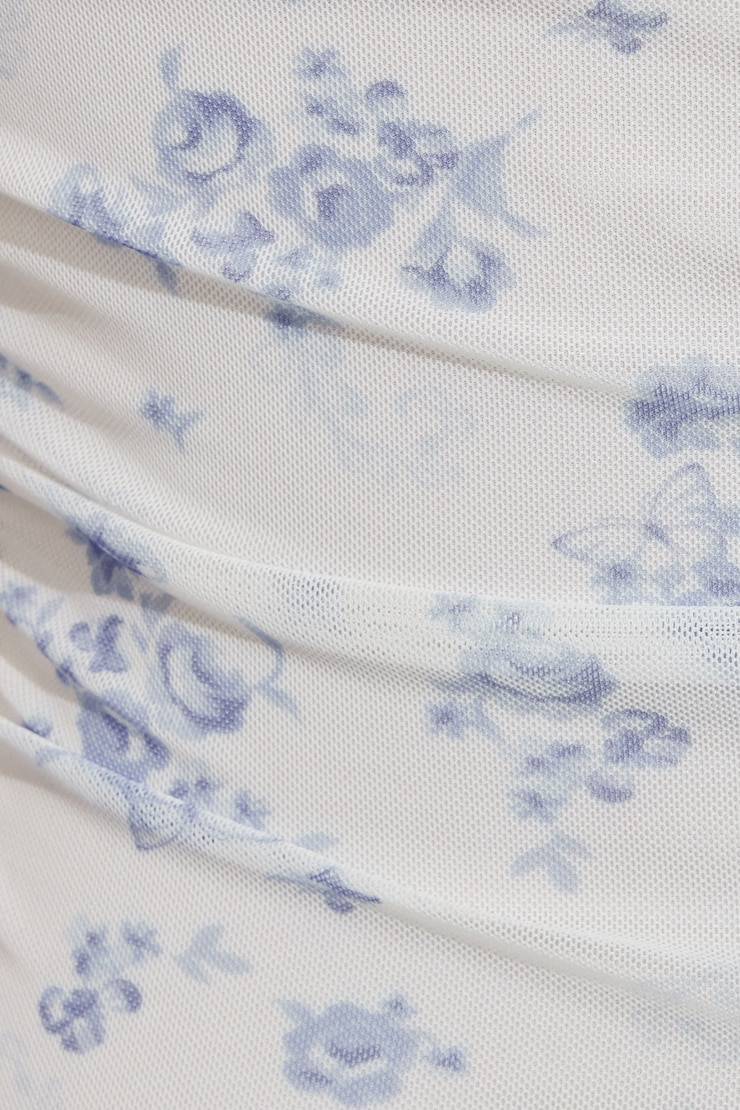 Rosalie Ruched Tube  Top, Blue Butterfly Floral, large