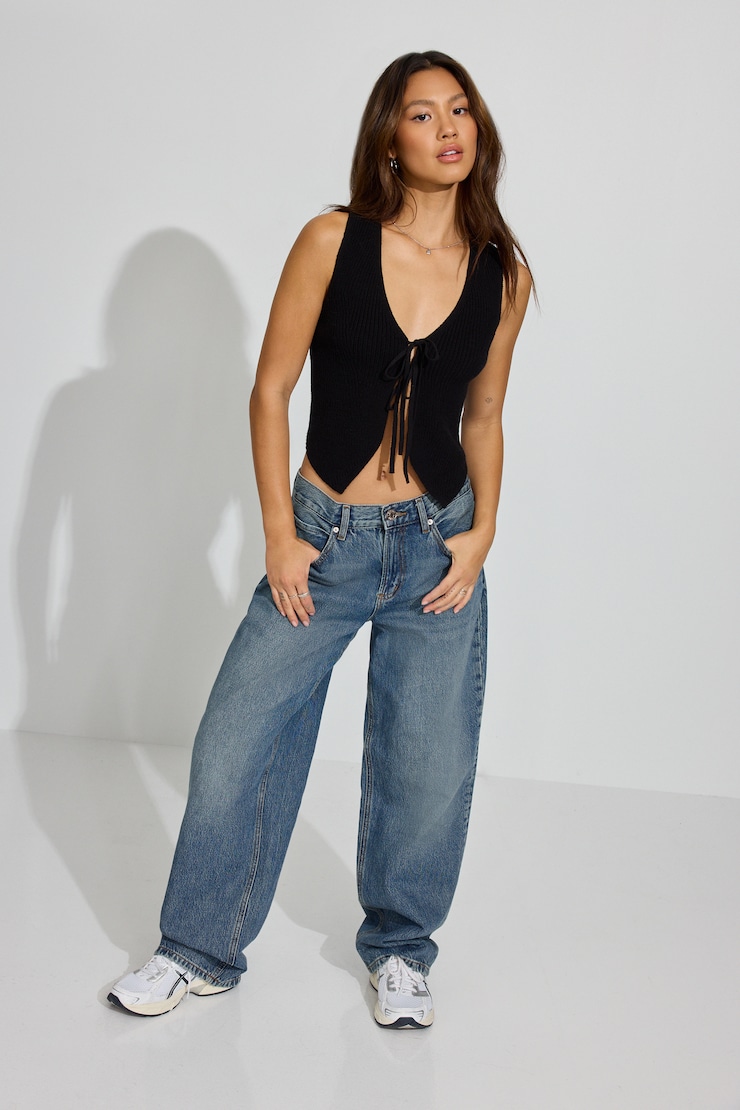 Tie Front Vest, Jet Black, large