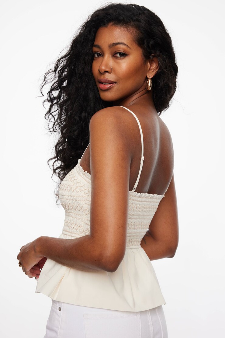 Smocked Peplum Cami Sea Salt Off-White large