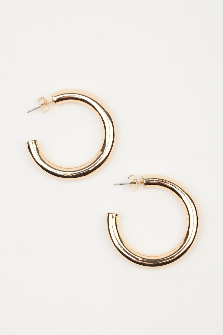 40mm Thick Hoop Earrings, Gold, large