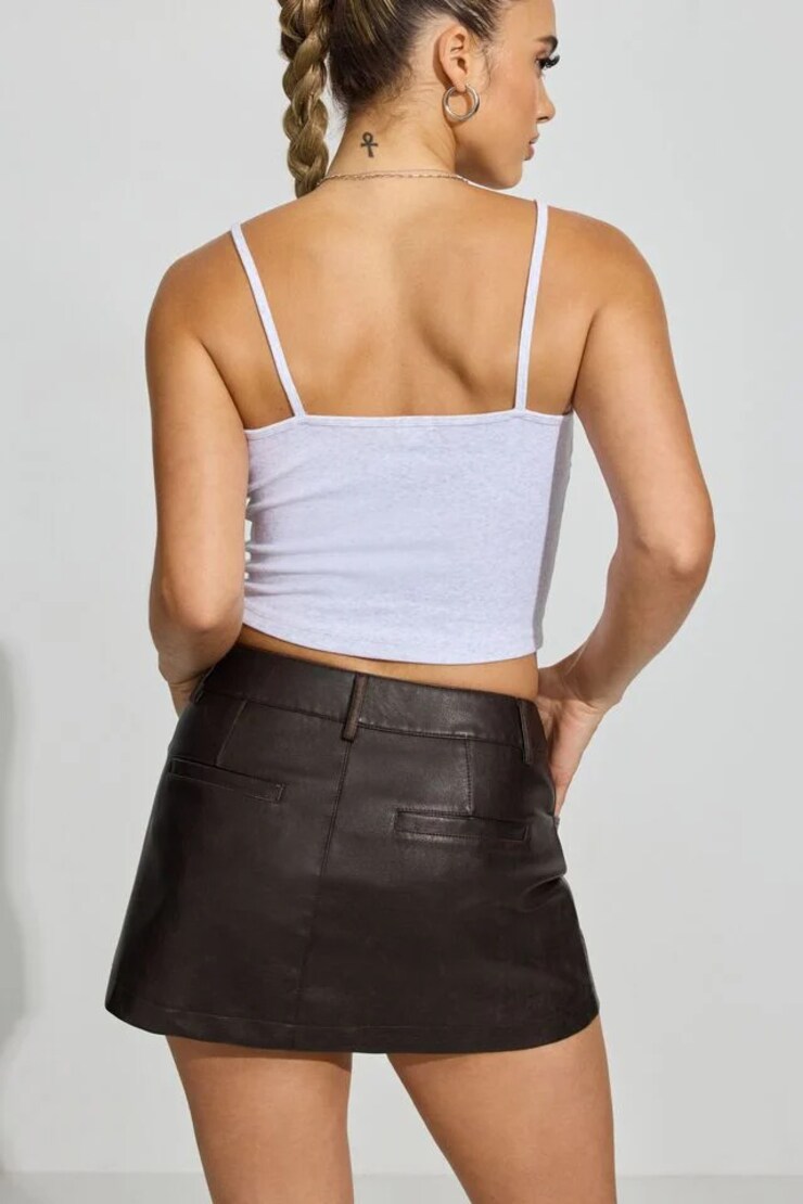 Brynn Faux Leather Micro Skort, Washed Out Brown, large