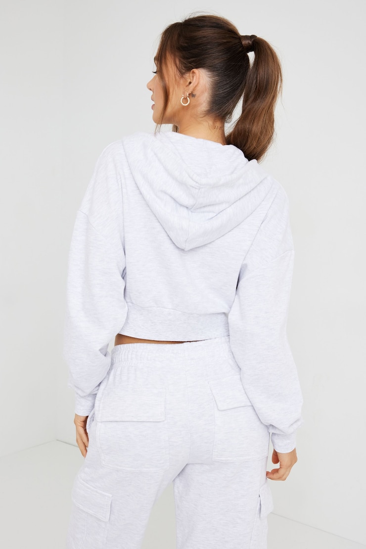 Fleece hoodie cropped overpiece top, SPRING GREY MIX, large