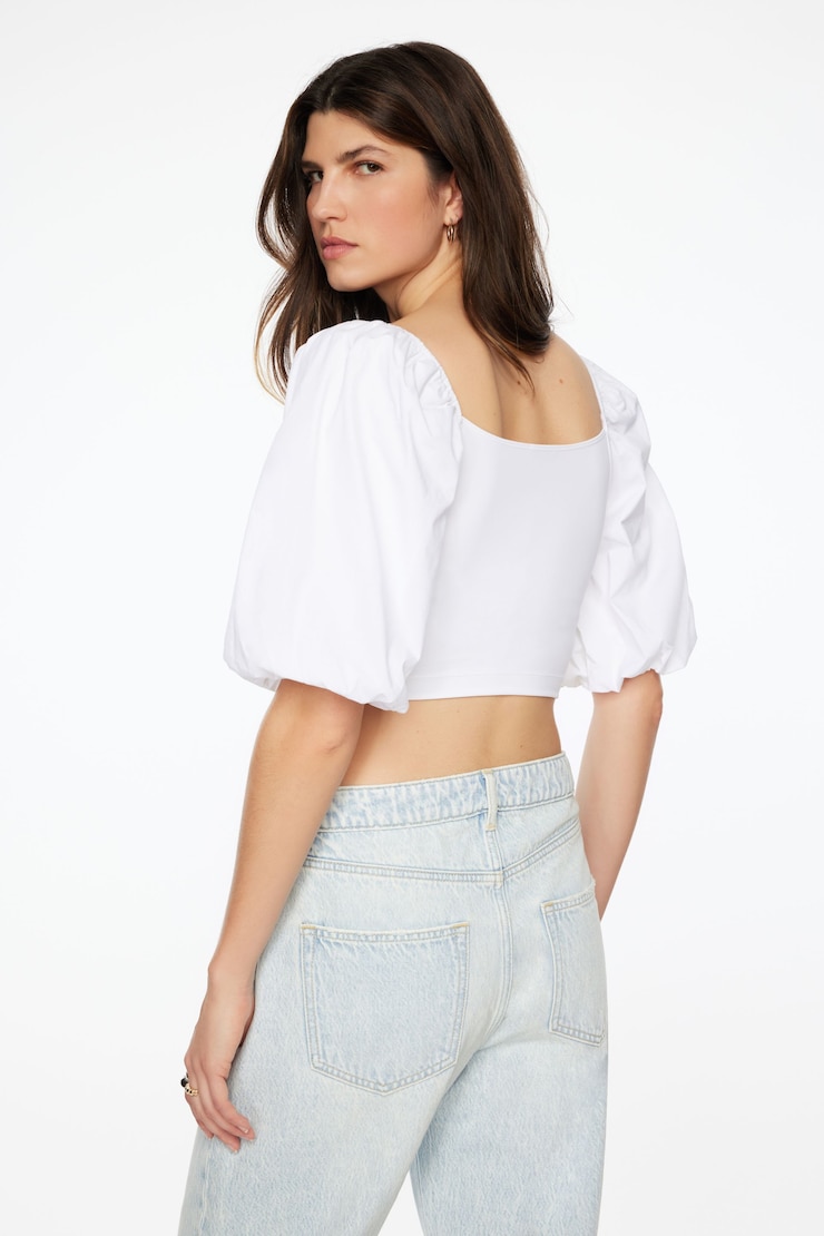 Indie Puff Sleeve Twist Front Crop Top  Bright White large