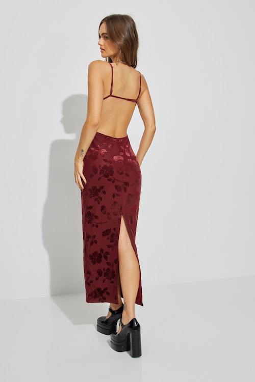 Burnout Cut Out Maxi Dress Red | Garage