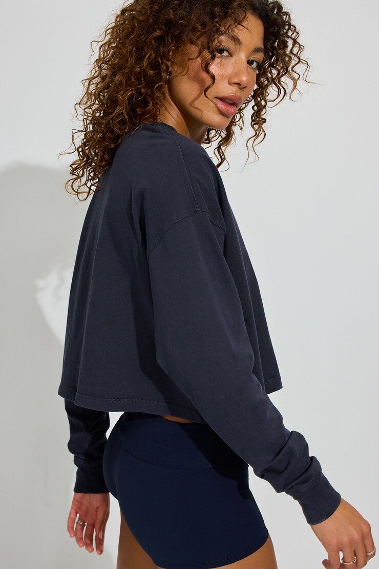 Oversized Henley Long Sleeve Top, Washed Mariana Blue, large