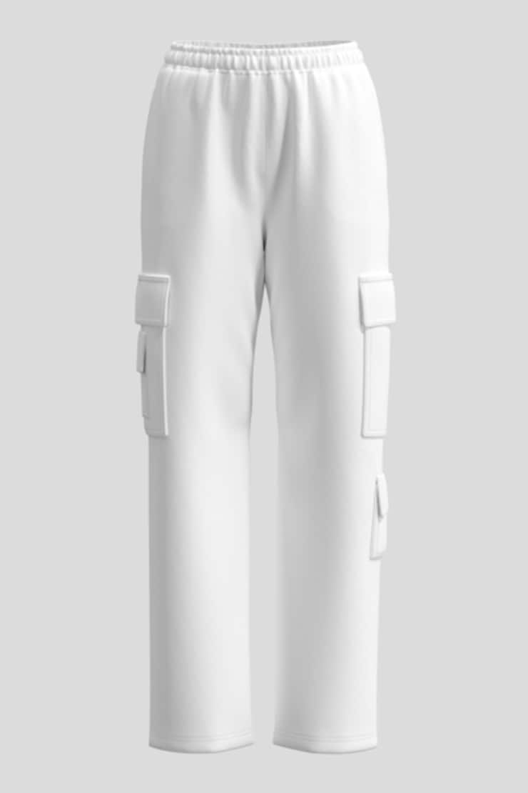 Pantalon de jogging cargo en molleton, Blanc éclatant, large