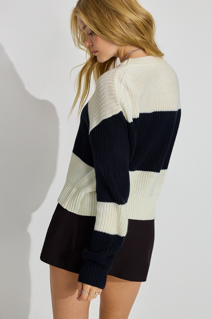 Charlotte Supersoft Sweater, Mariana Blue/Snow White Stripes, large