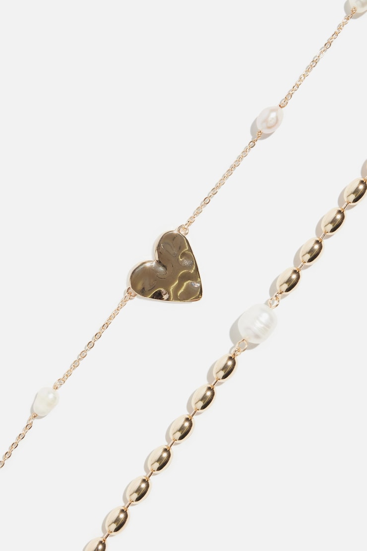 Heart Pearl Necklace Set Off White/Gold large