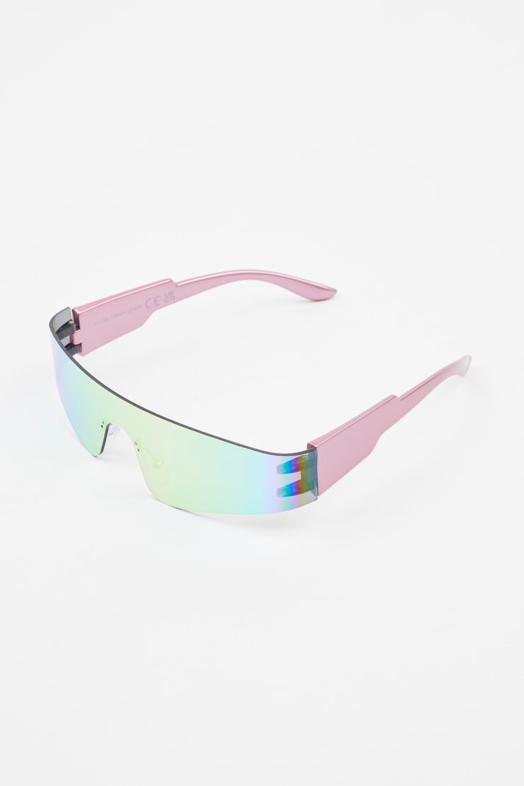 Rimless Futuristic Sunglasses, Pink/Light Pink, large