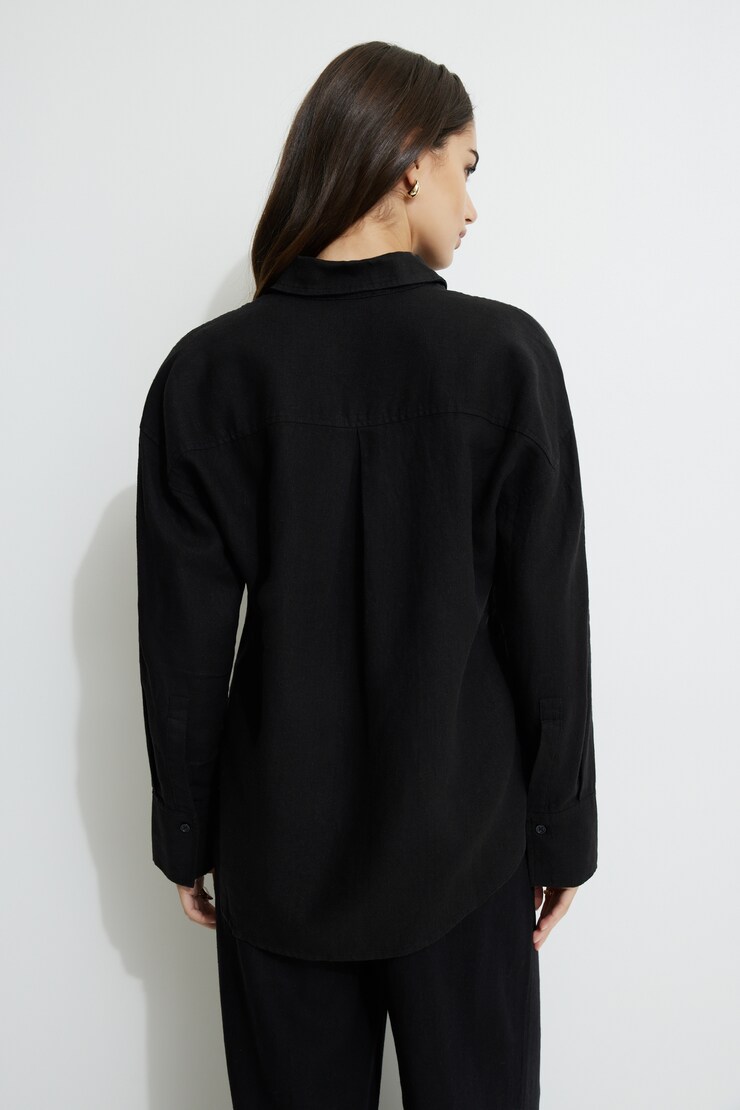 Oversized Linen Shirt Jet Black large