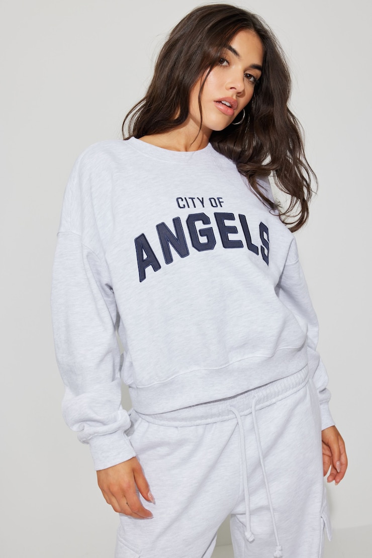 Bubble Crew Neck Sweatshirt, Spring Grey Mix with "City Of Angels" Art, large