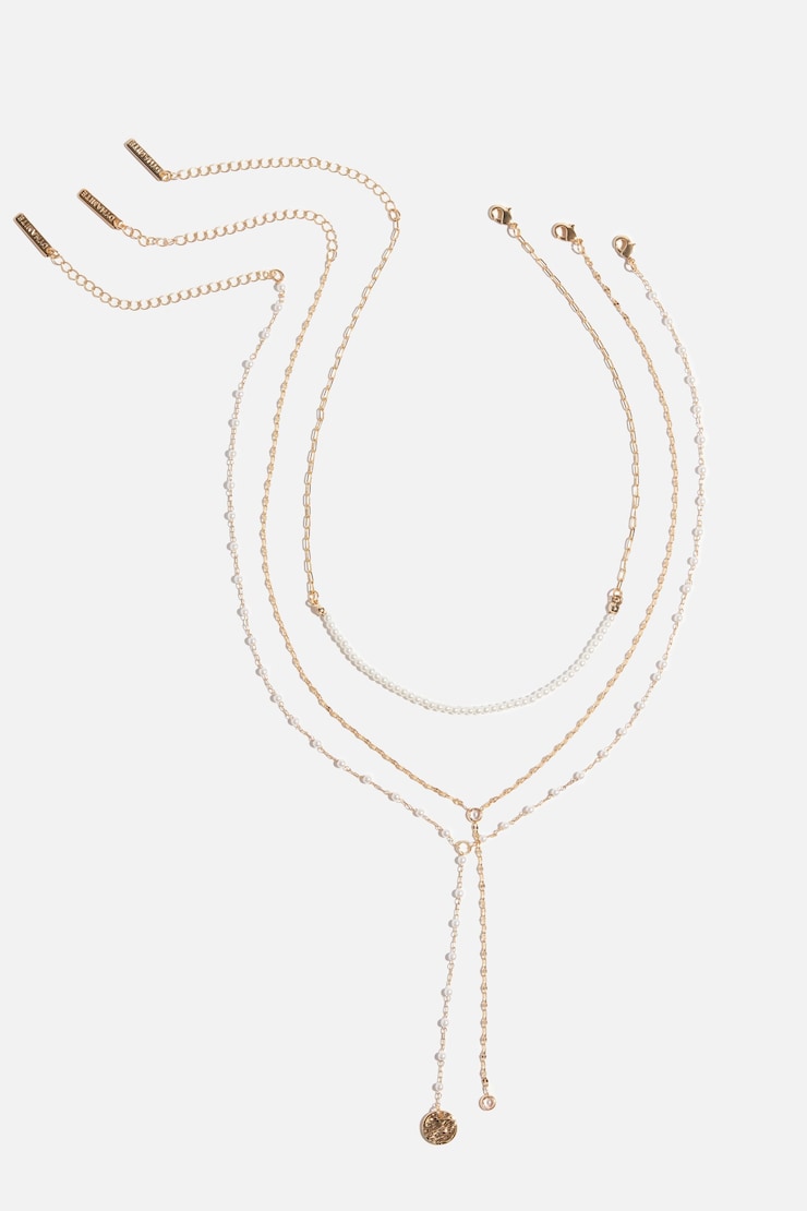 Layered Mini Pearl Y-Neck Necklace Off-White/Gold large