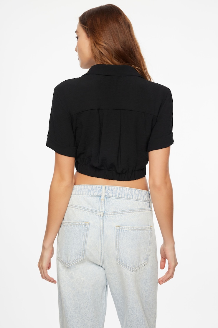 Twist Front Cropped Top  Jet Black  large