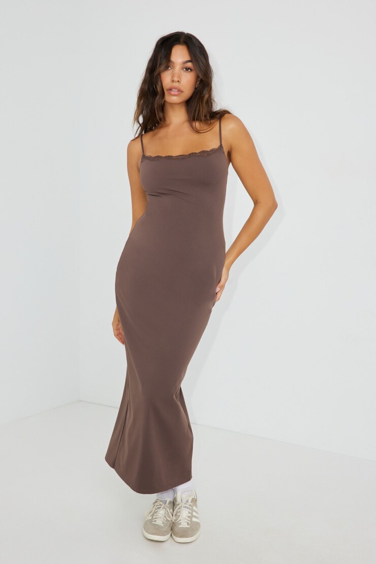 Tianna Lace Trim Maxi Dress, Shopping Bag Brown, large