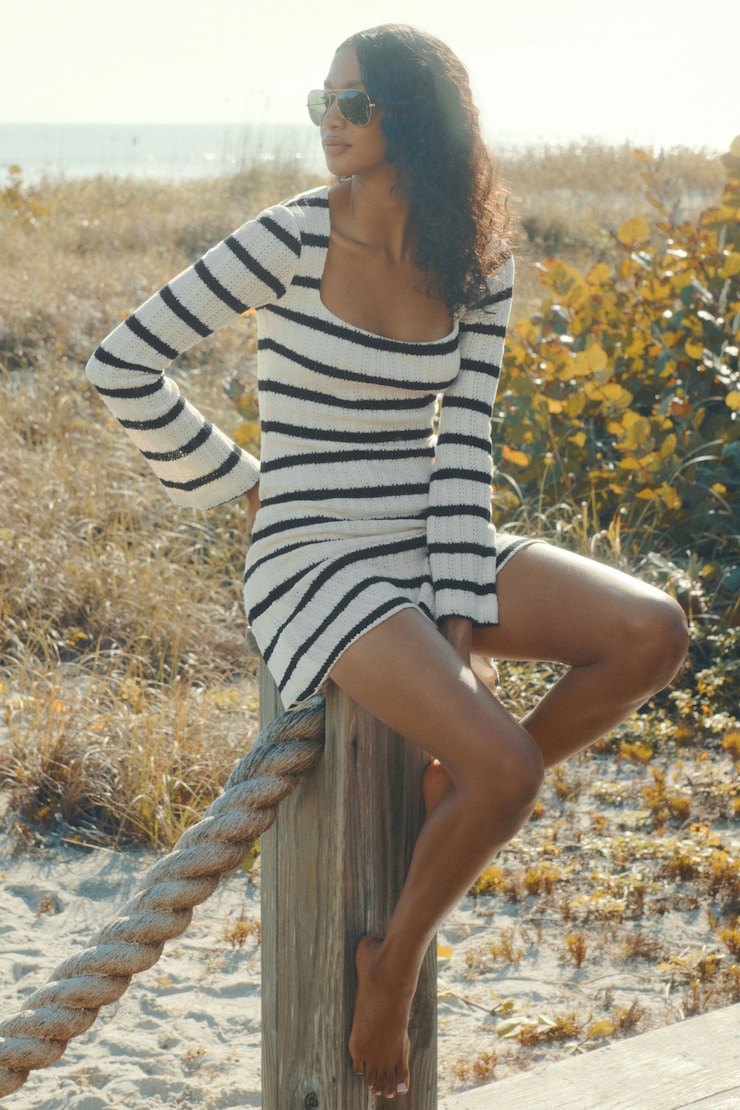 Crochet Stripe Mini Dress