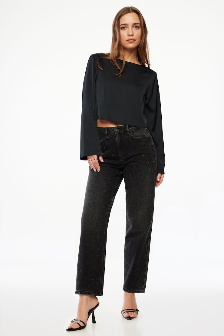 Gianna Crewneck Satin Blouse Jet Black large