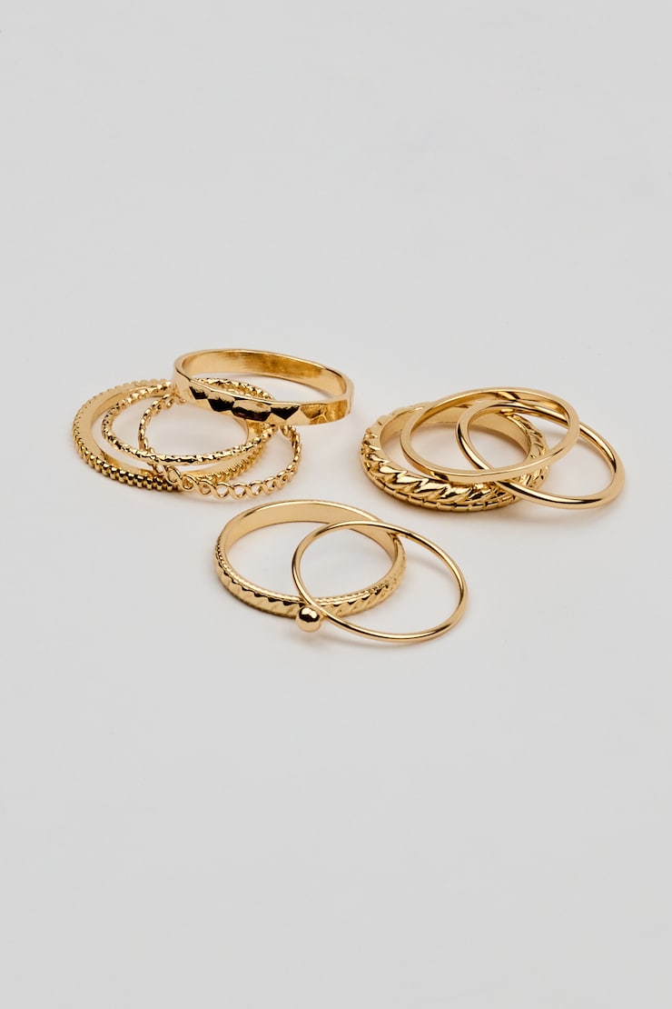 Set of 10 Simple Rings, Gold, large