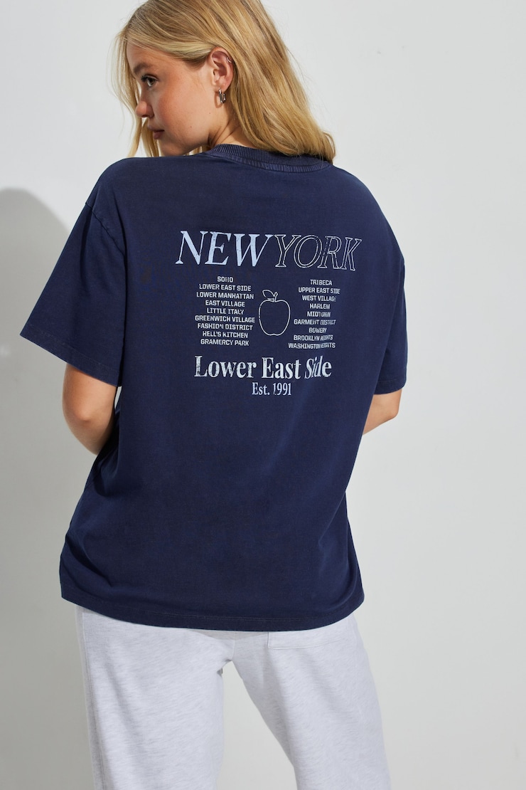 Ex Boyfriend Tee, Washed Mariana Blue with "New York" Art, large
