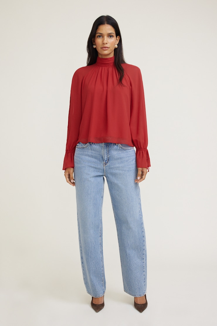 High Neck Gathered Blouse