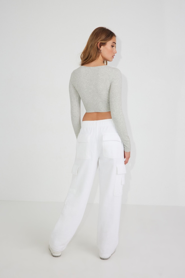Pantalon de jogging cargo en molleton, Blanc éclatant, large