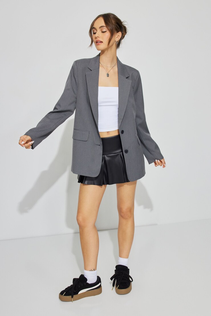 Pinstripe Blazer, Grey Melange Pinstripe, large